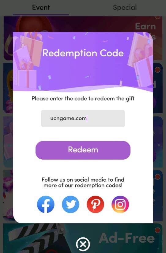 Redemption code for chapters