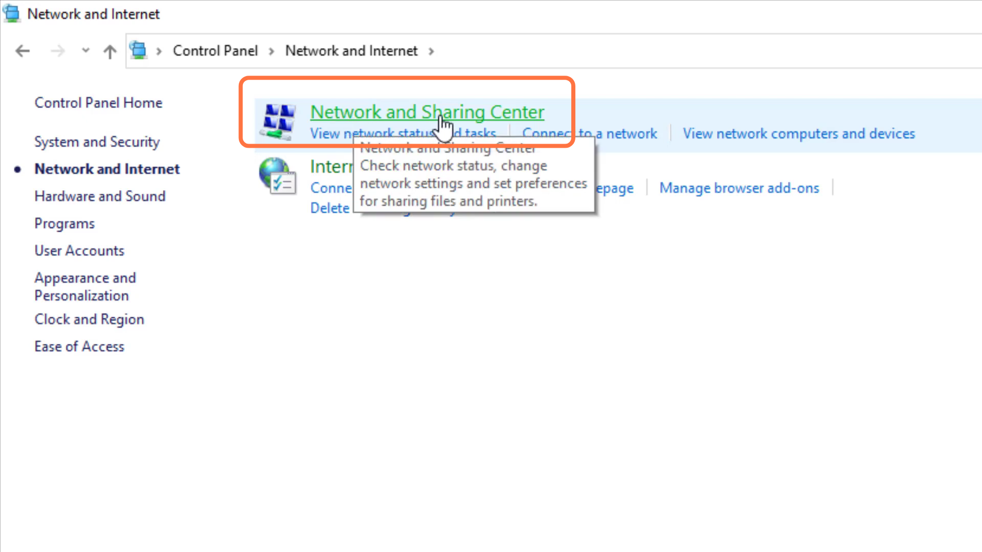 Go to network and sharing center. 