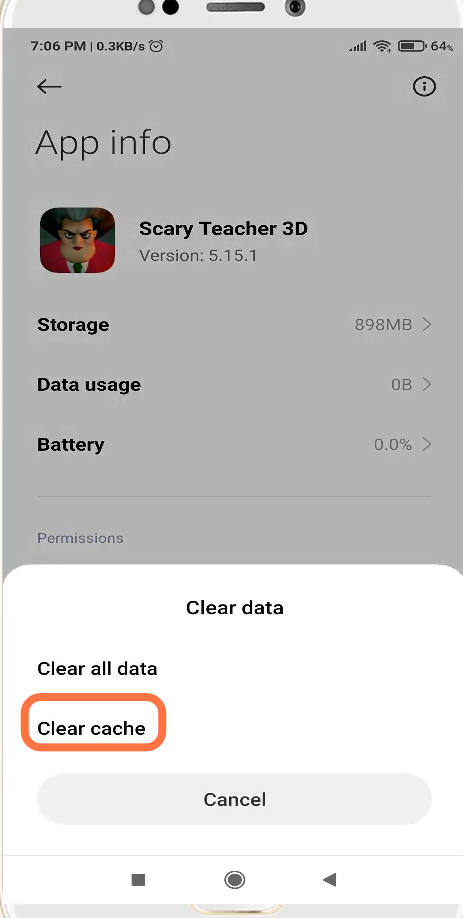 Then click on clear data for the app and select "Clear cache". 