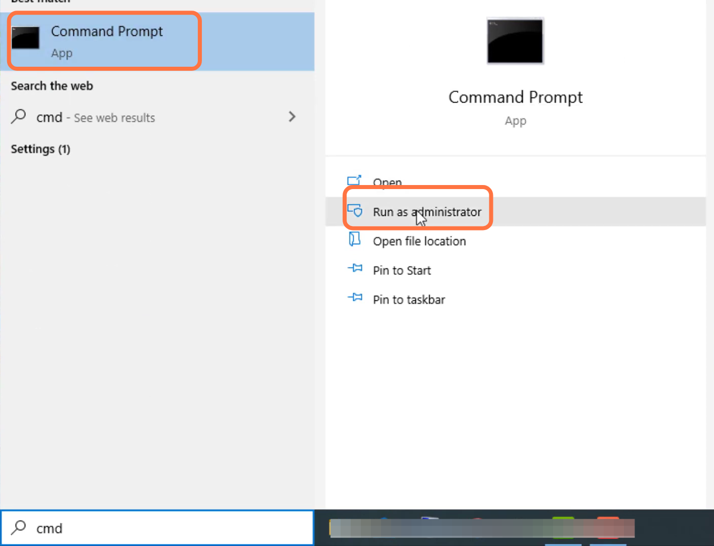 First, you will need to search "command prompt" and click on "run as administrator". 