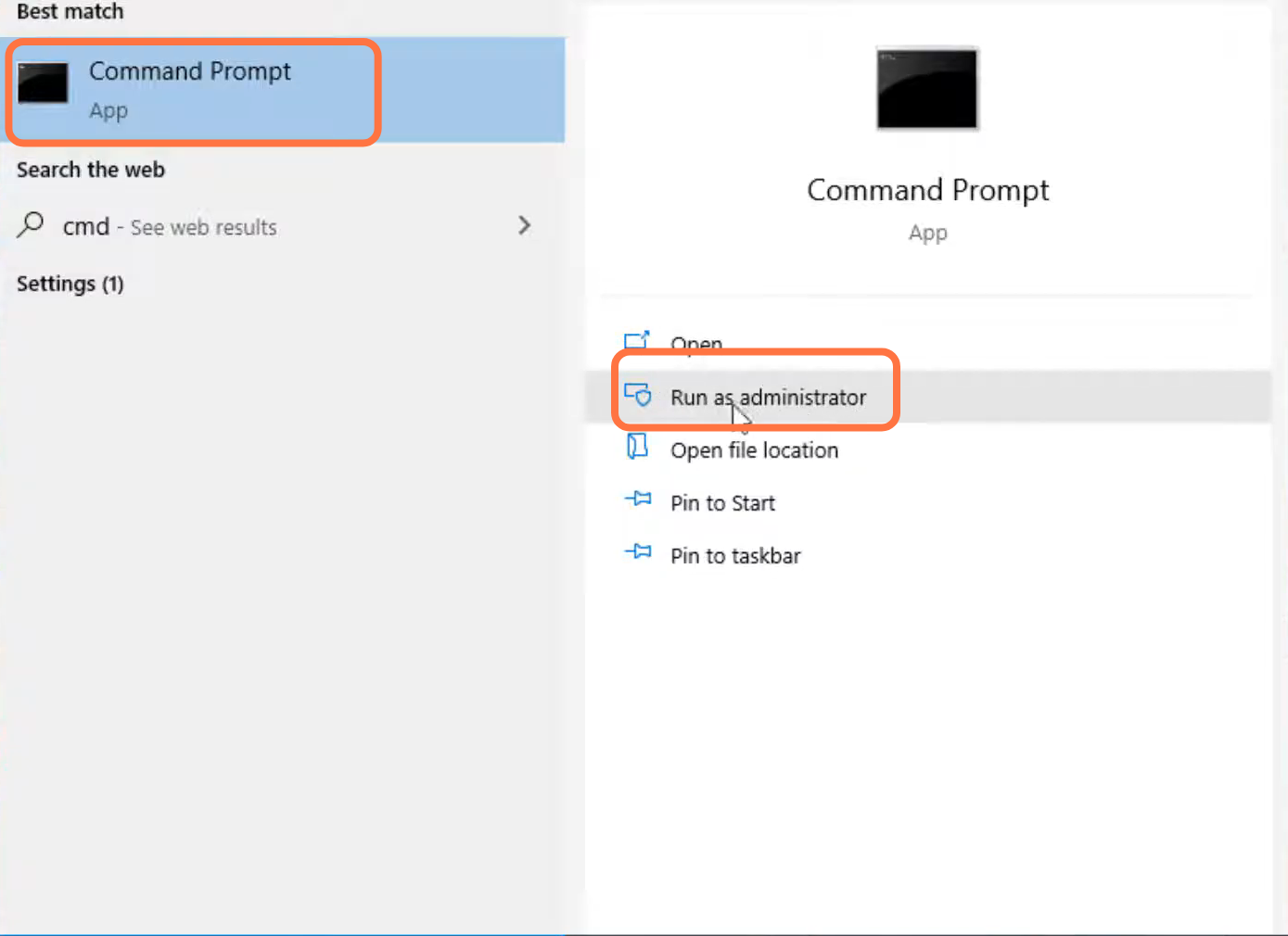 You will need to search for command prompt and tap on Run as administrator.