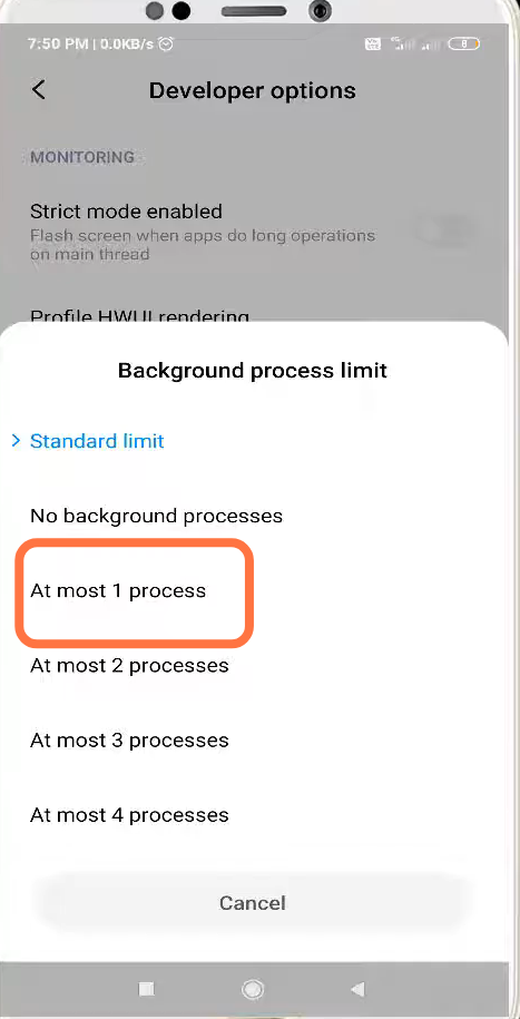 You need to set it to "At most 1 process".