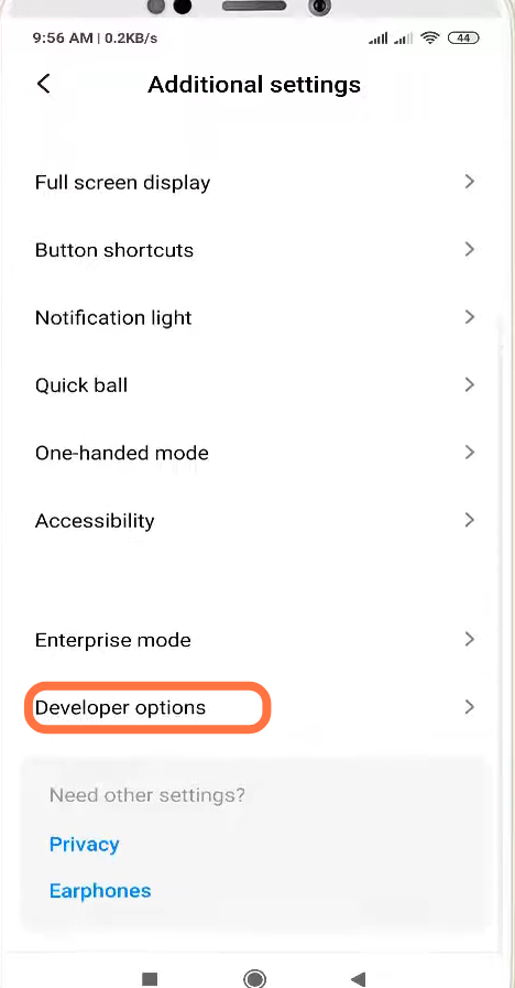 Then you have to go to Developer Options.
