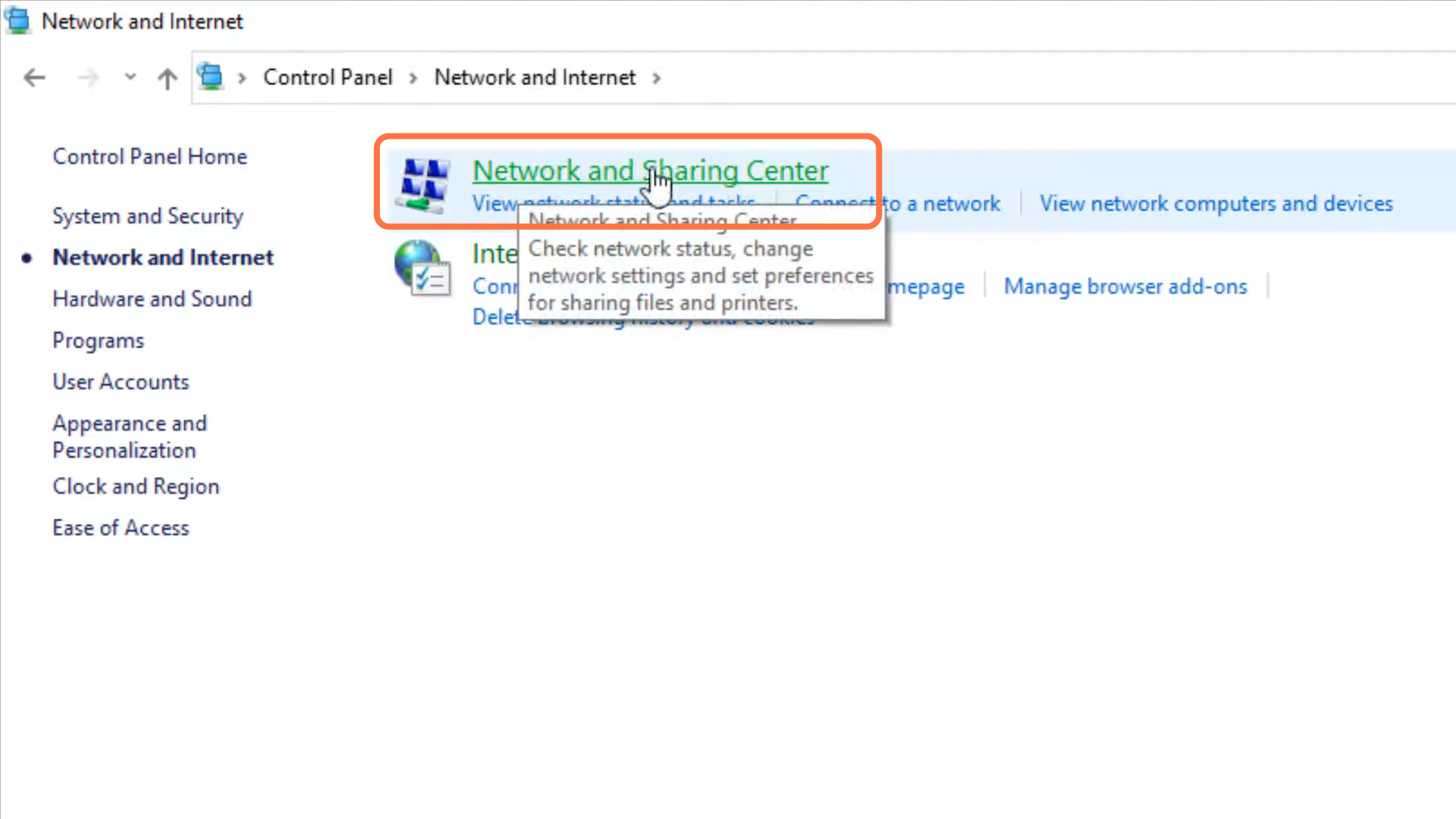 And navigate to Network and sharing center. 