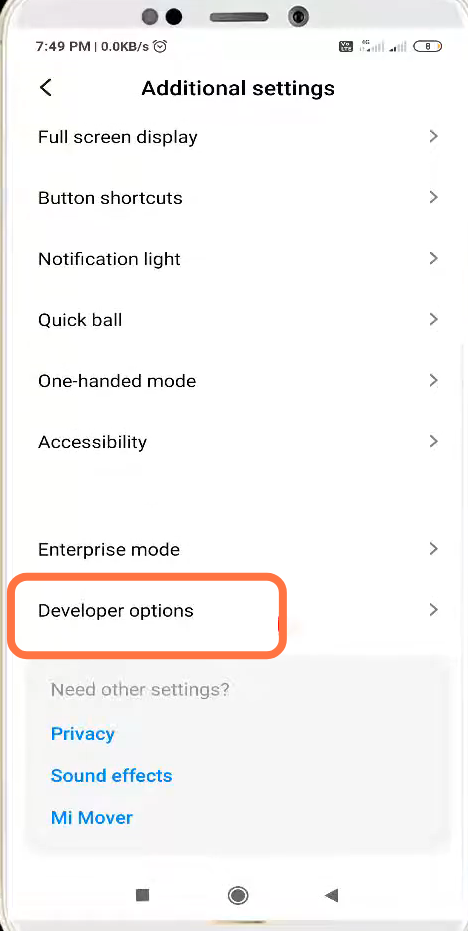  Then you have to go to Developer Options.