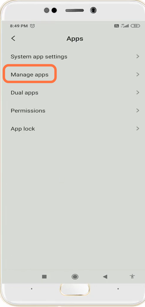 After that, tap on Manage apps.  