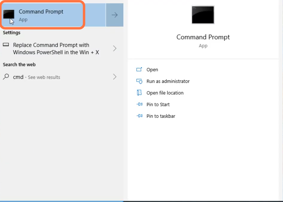 You will need to click on the Start button and search for Command Prompt.