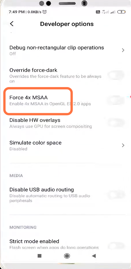  After that, enable the Force 4x MSAA setting.