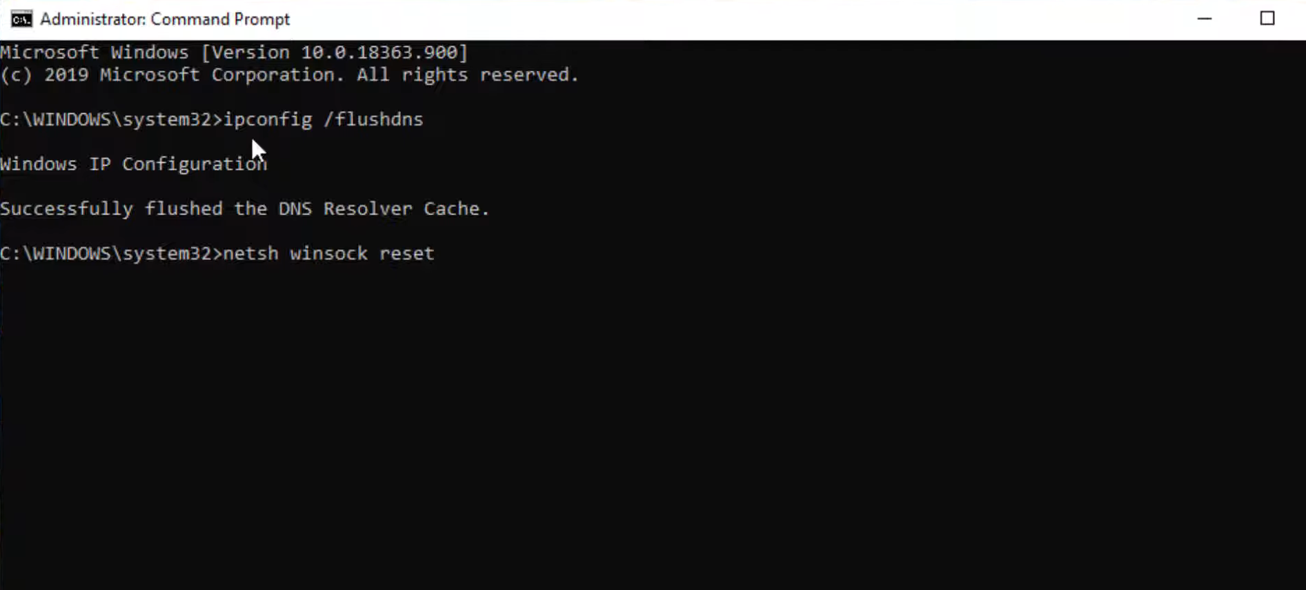 After that, input the "netsh winsock reset" command and press the enter button to execute it. 