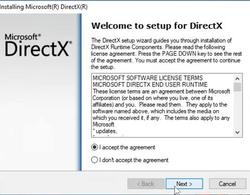 Next, you need to agree to the terms if you do select I accept and then go next and if you want to install the bing bar then you can select it but If you don't, then deselect that and then press next again and it will now check to see if you have the latest files for DirectX if n