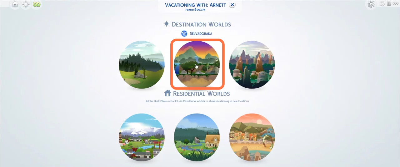 After that, choose your destination place from the available destination worlds. These worlds are available based on sims 4 packs you have installed. 