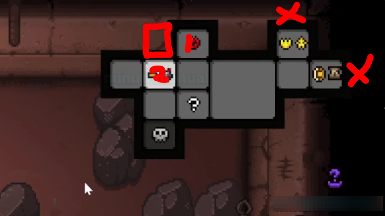 Now for the super secret room, it can only border a single room for example if we drop a bomb as shown on the map, then it can't be there because it would then border two rooms also, super secret rooms will not border special rooms such as the treasure room and the shop. So don't