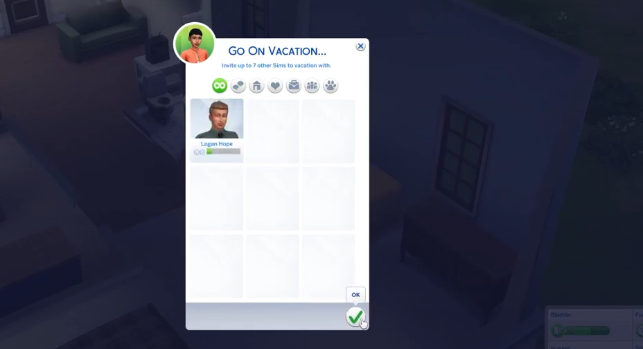 Now you can choose sims to travel with you on this journey or you can either go alone if you uncheck them. 