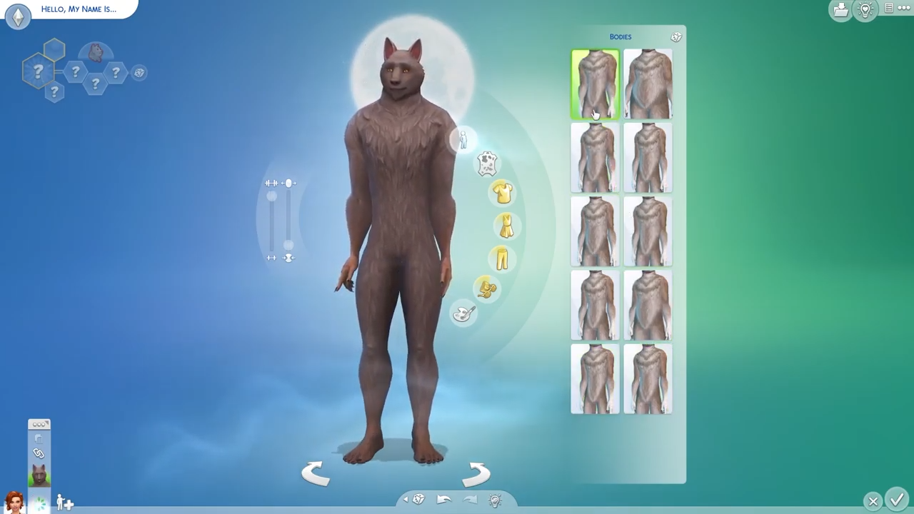 You can dress a werewolf like a normal sim. You can choose body type. 