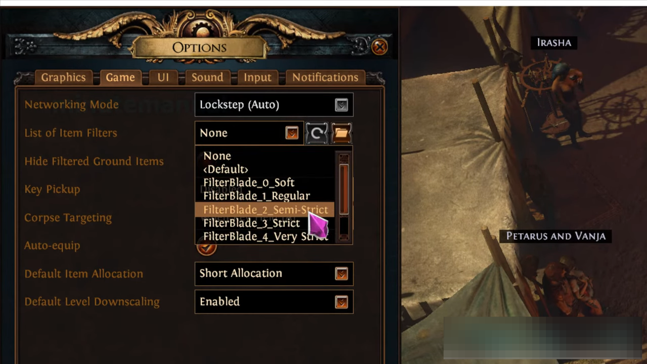 Then click on the game tab and in the list of item filters menu you'll see you now have all of the item filters.