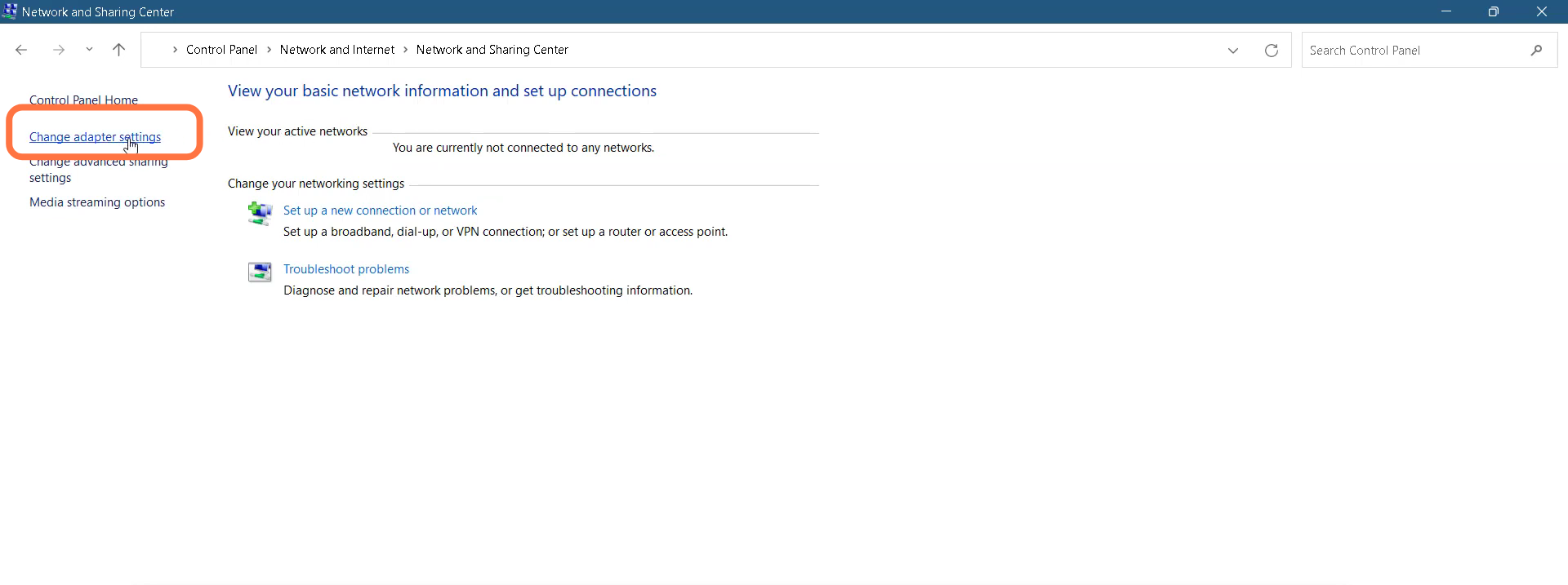 After that, click on Change adapter settings. 