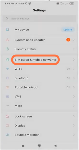 First, you have to enter into the settings, and go to Sim card & mobile networks.