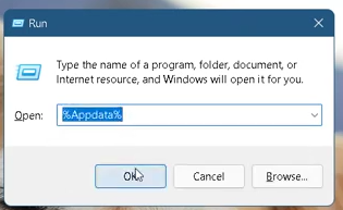 Now press windows + R keys to open Run dialog box and enter %Appdata% in the input field and press ok
