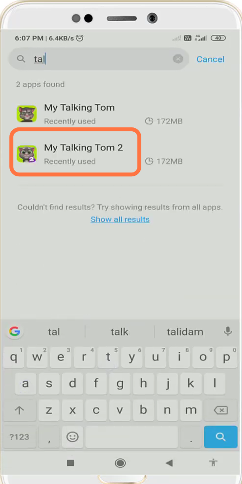 Navigate to "My Talking Tom 2" app settings. 