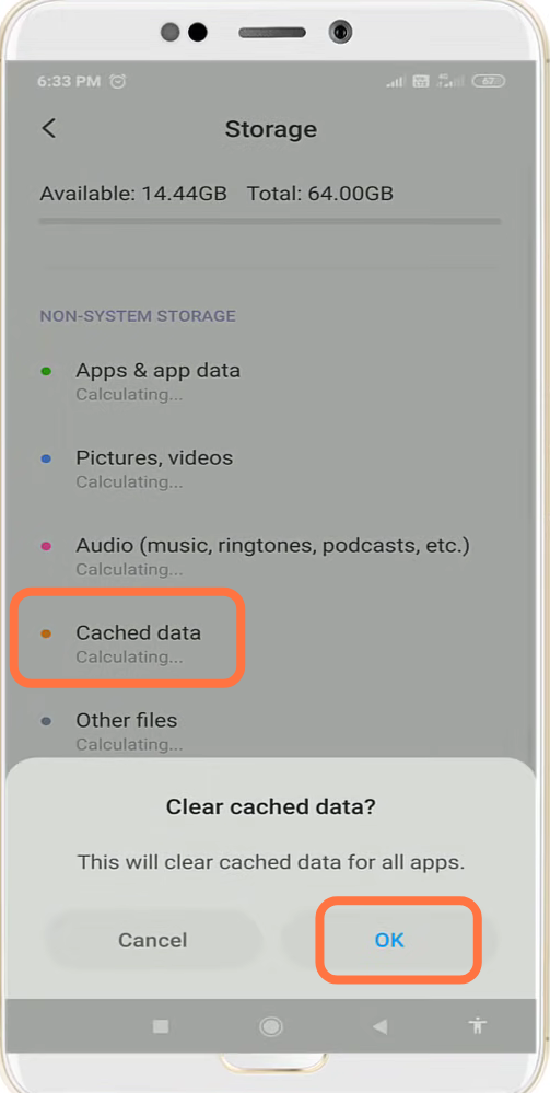 Click on "clear cached data "and press OK.