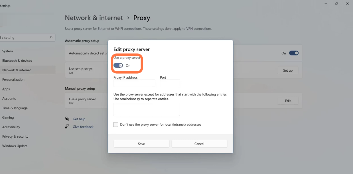 Now you need to Turn on the proxy server