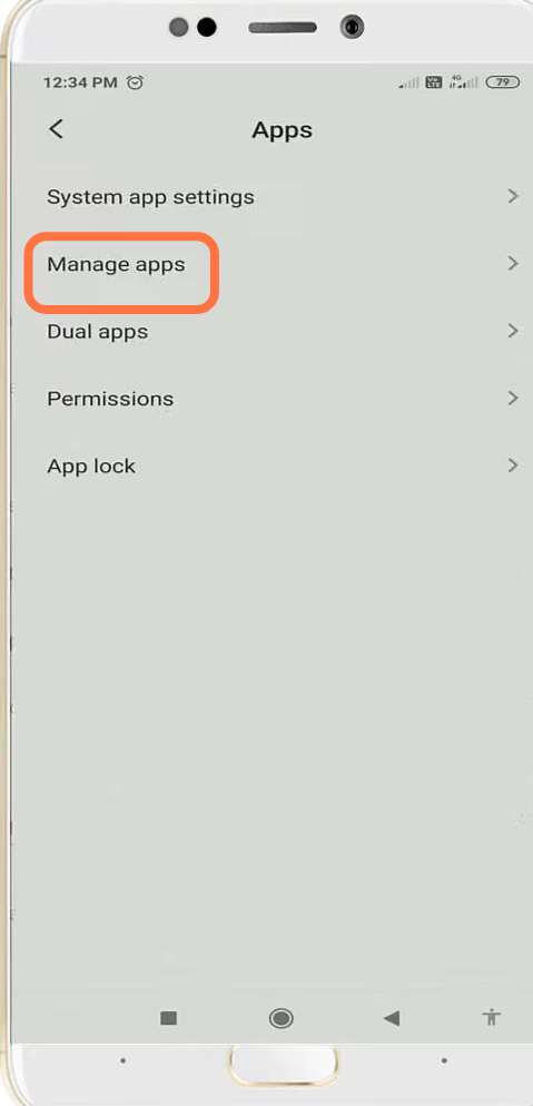 After that, tap on the Manage apps option. 