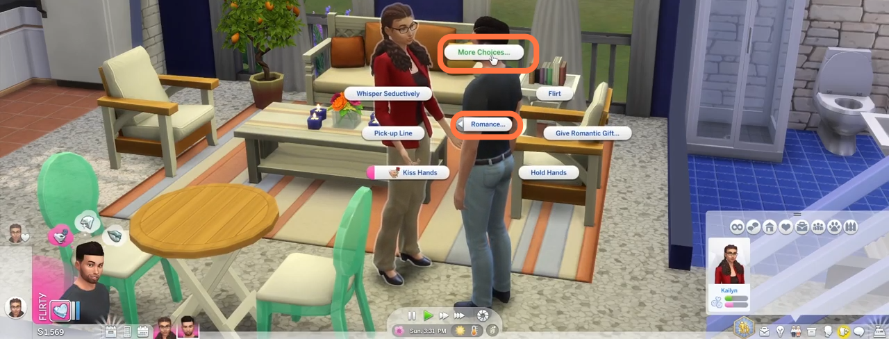 Then further enter into "more choices", select the "romance" option and try different things in this section until 'purpose' . option appears