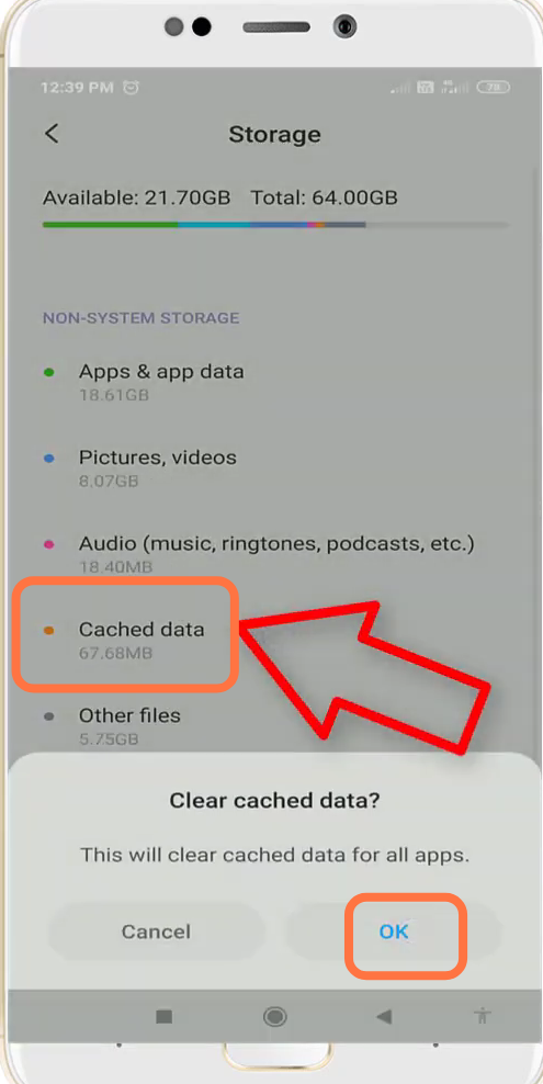 Click on cache data and tap on the OK button to clear it.  