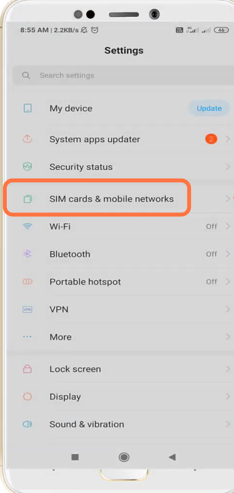 And navigate to "Sim cards & mobile networks" settings.