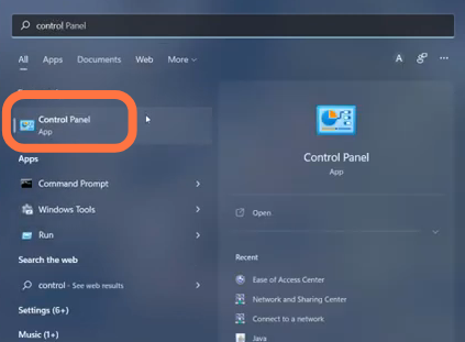 Then you need to open up the Control Panel. 
