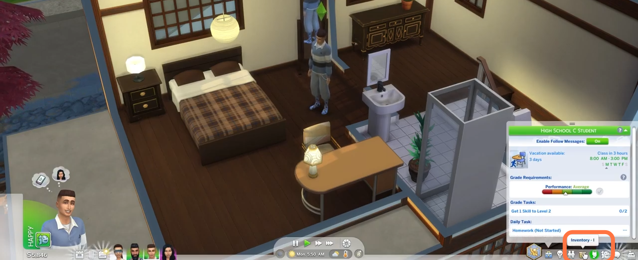 Completing the homework on time will increase grades of your sims in high school and they will make progress fast. You have to click on the Inventory icon at the bottom right corner. 