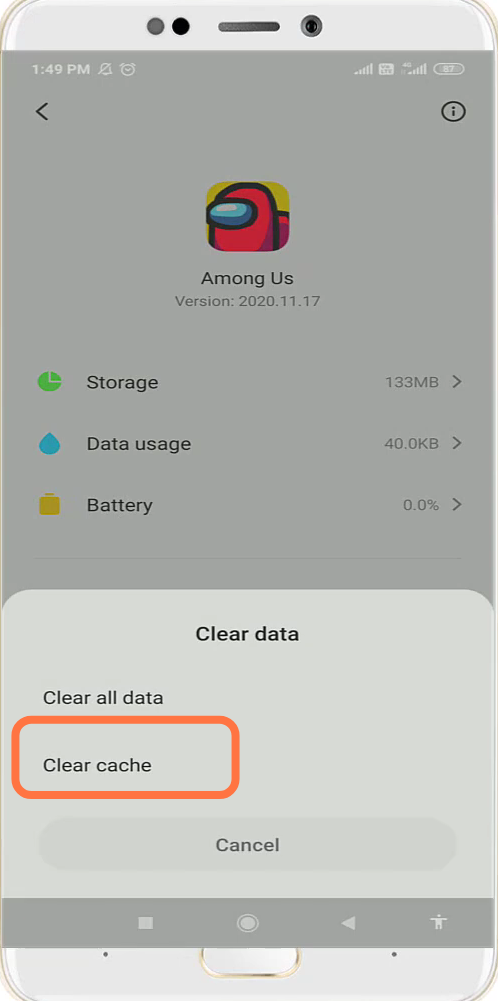 And then tap on Clear cache. 