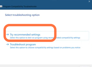 Choose "Try recommend setting" from the given two options.