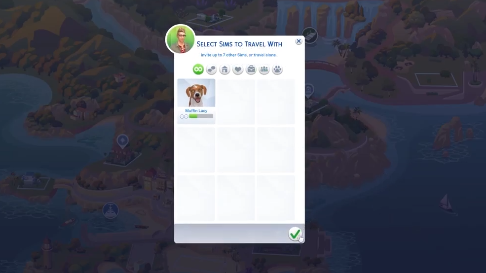 You can select sims to travel with you to this location. 