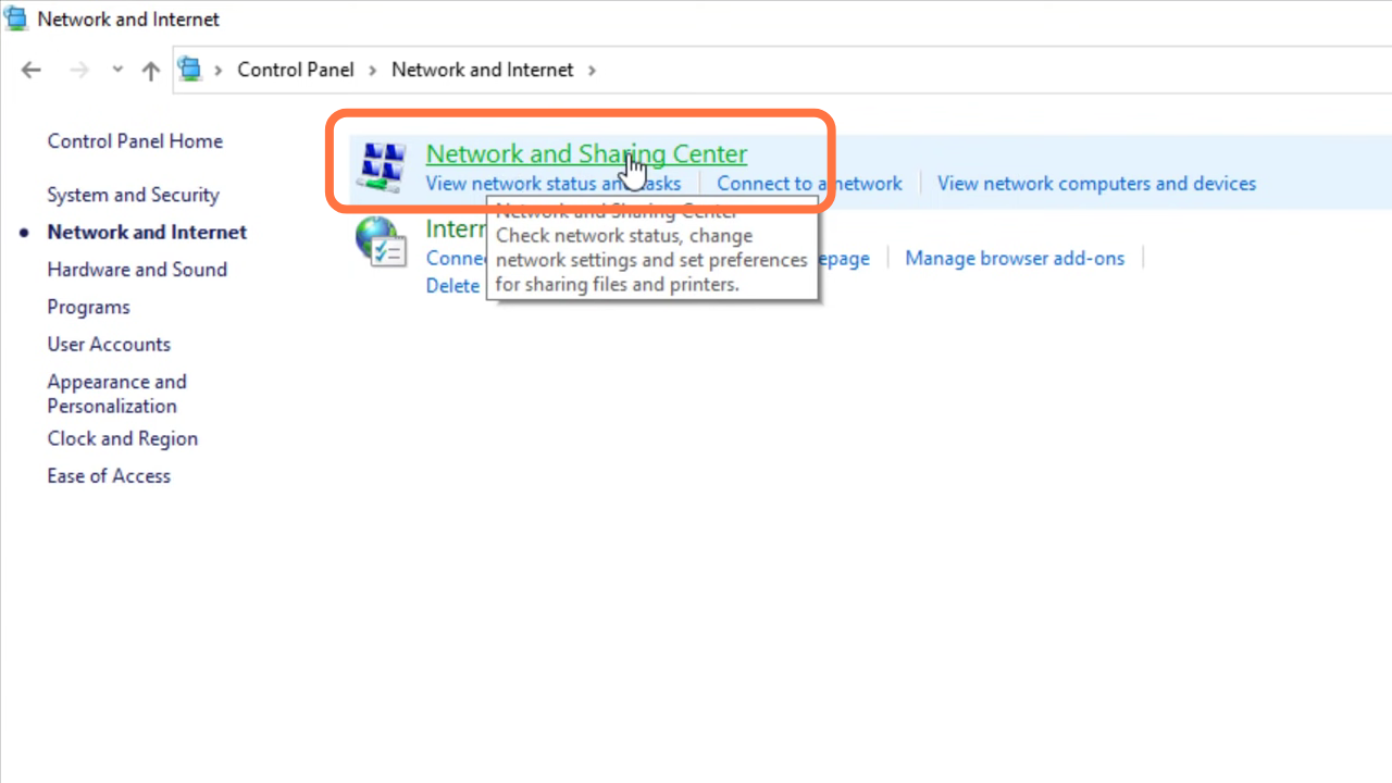 Now enter into the Network and sharing centre.  