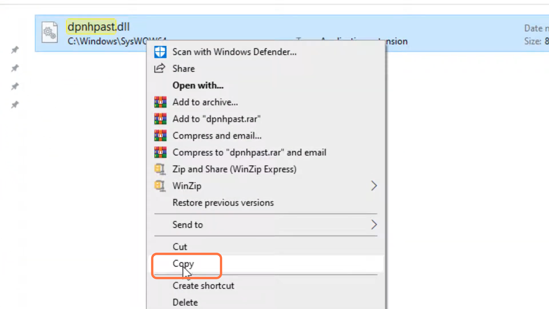 And copy the selected file.