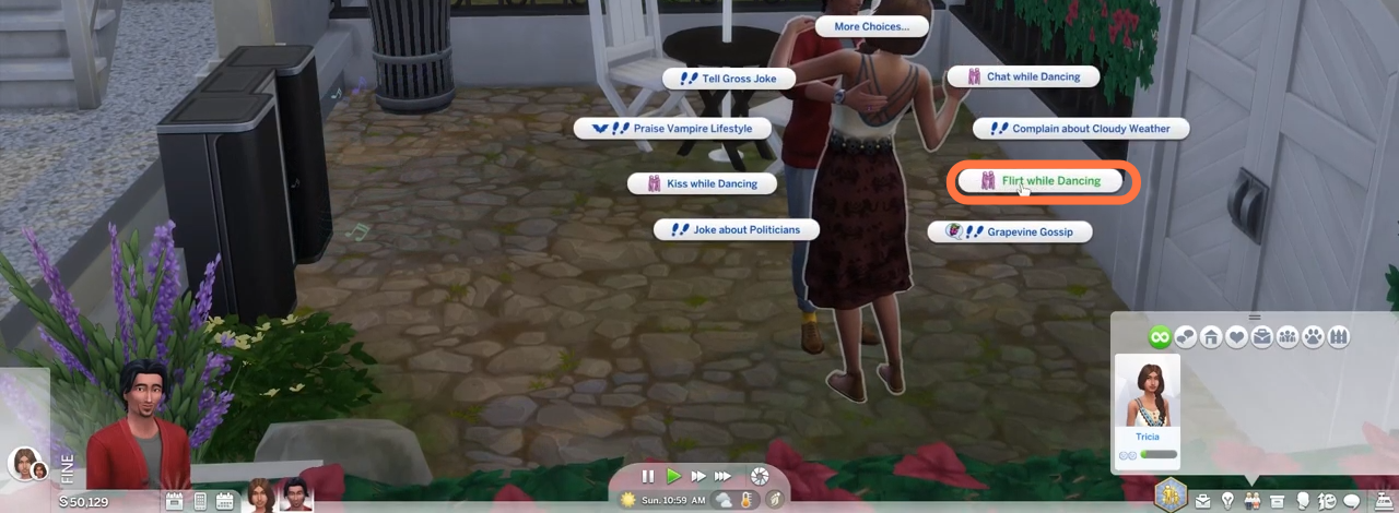 You can choose 'Flirt While Dancing' or 'kiss While Dancing' option when they are engaged. 