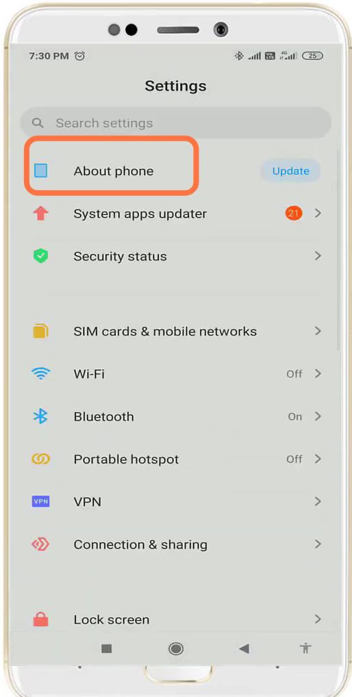 After that, you need to navigate to the About Phone settings.