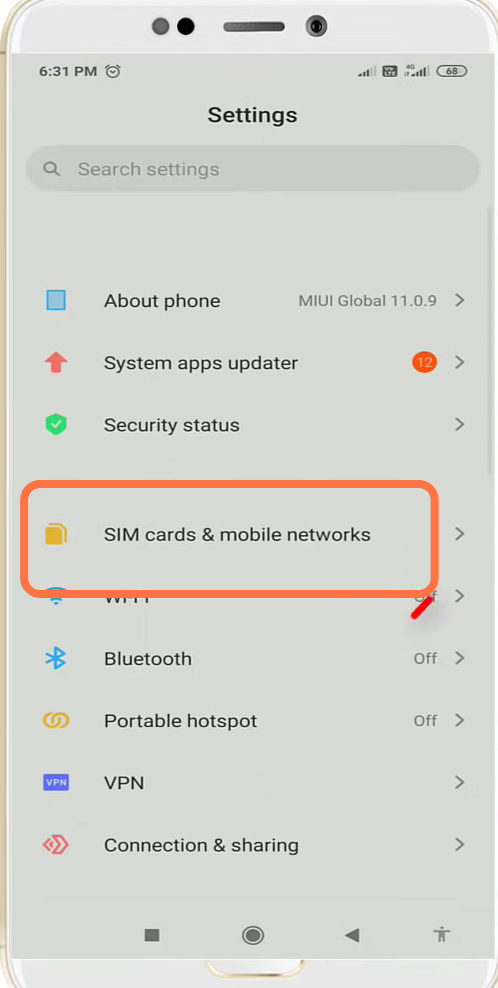 After that, open up the "Sim Card & Mobile Network" settings. 