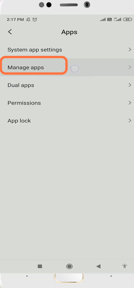 After that, navigate to Manage apps. 