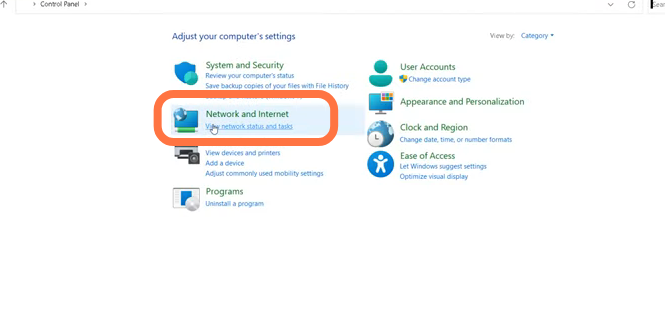  Click on the "Network and Internet" option. 