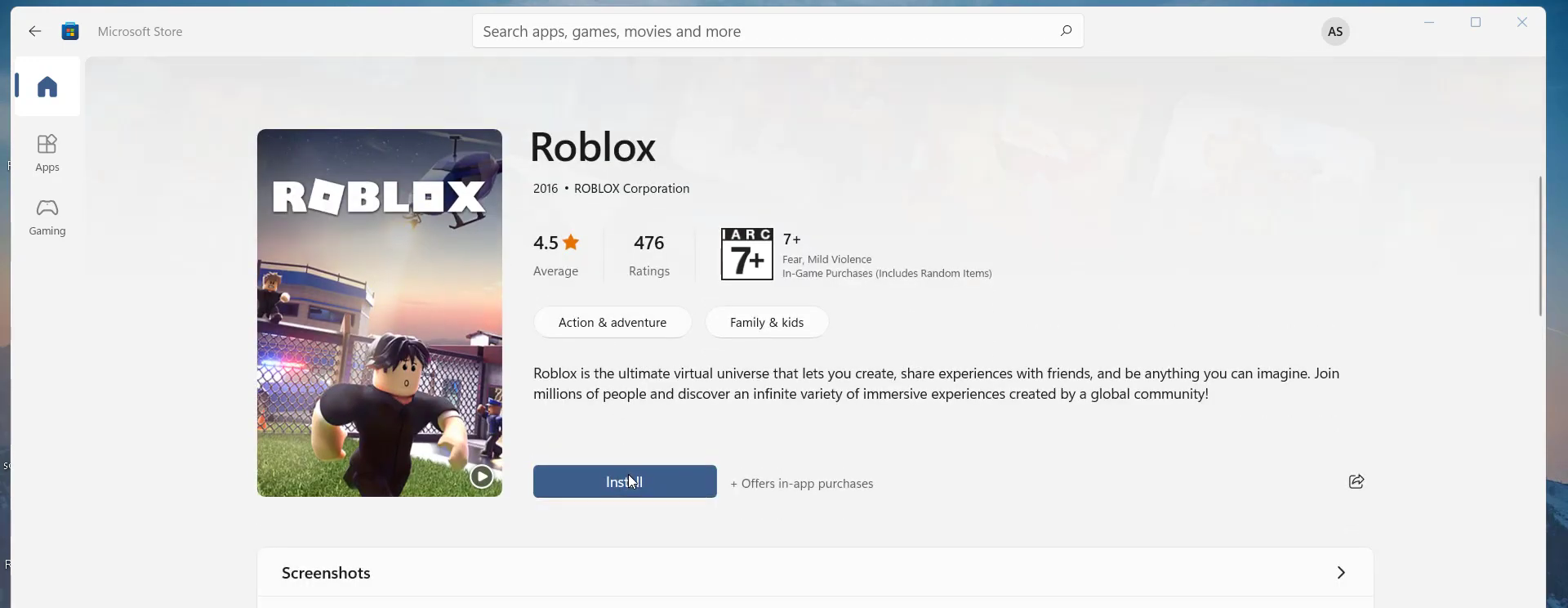 You need to search Roblox and install it.