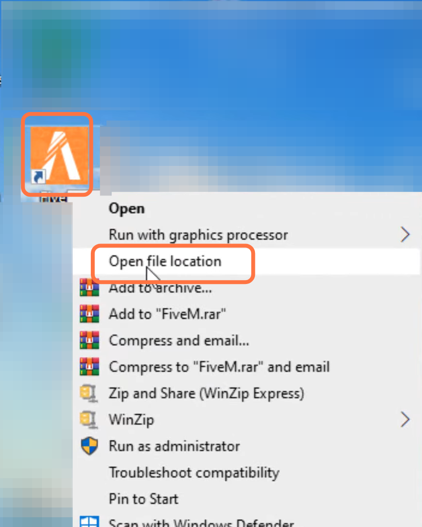 To fix the problem, you will need to go to FiveM  and select "open file location".