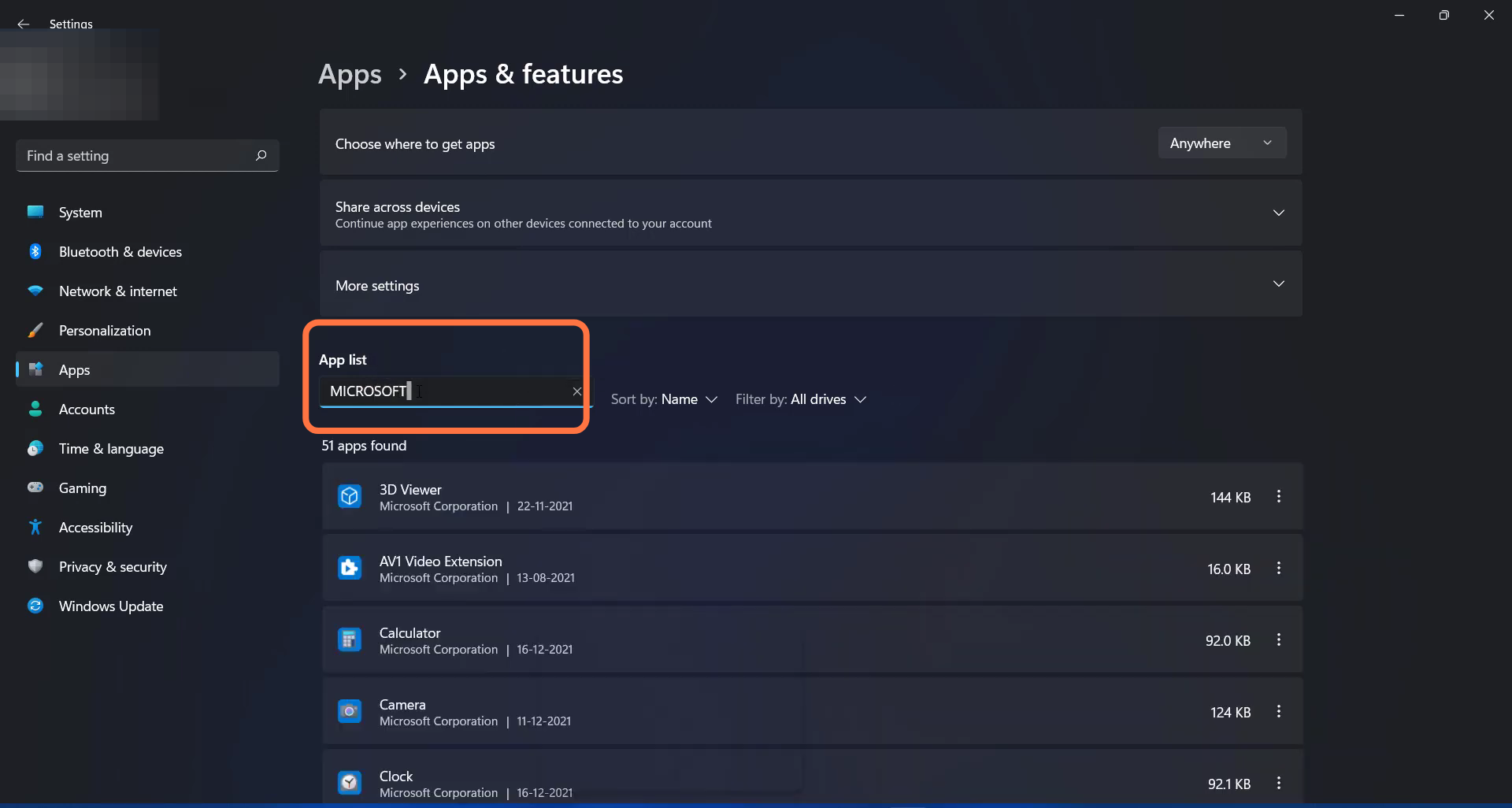Enter into setting, go to Apps and search Microsoft store in the App list.