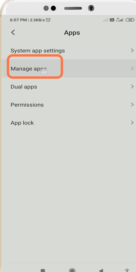 Then you need to tap on Manage apps. 