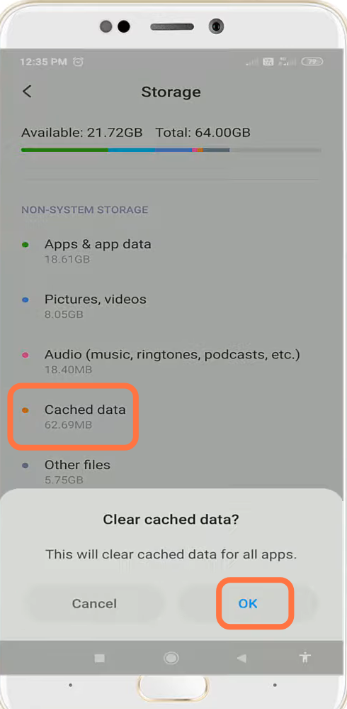 Select Cached data and click OK to clear it.