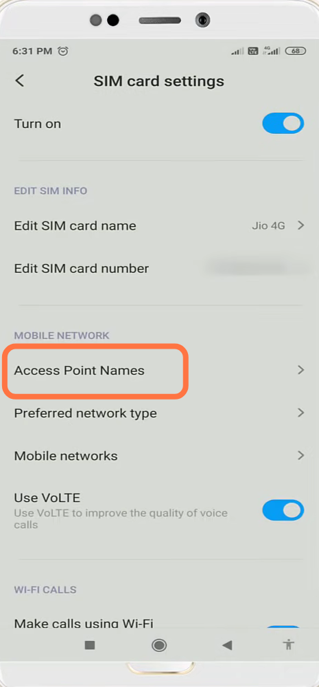 Then you need to enter into access point names. 