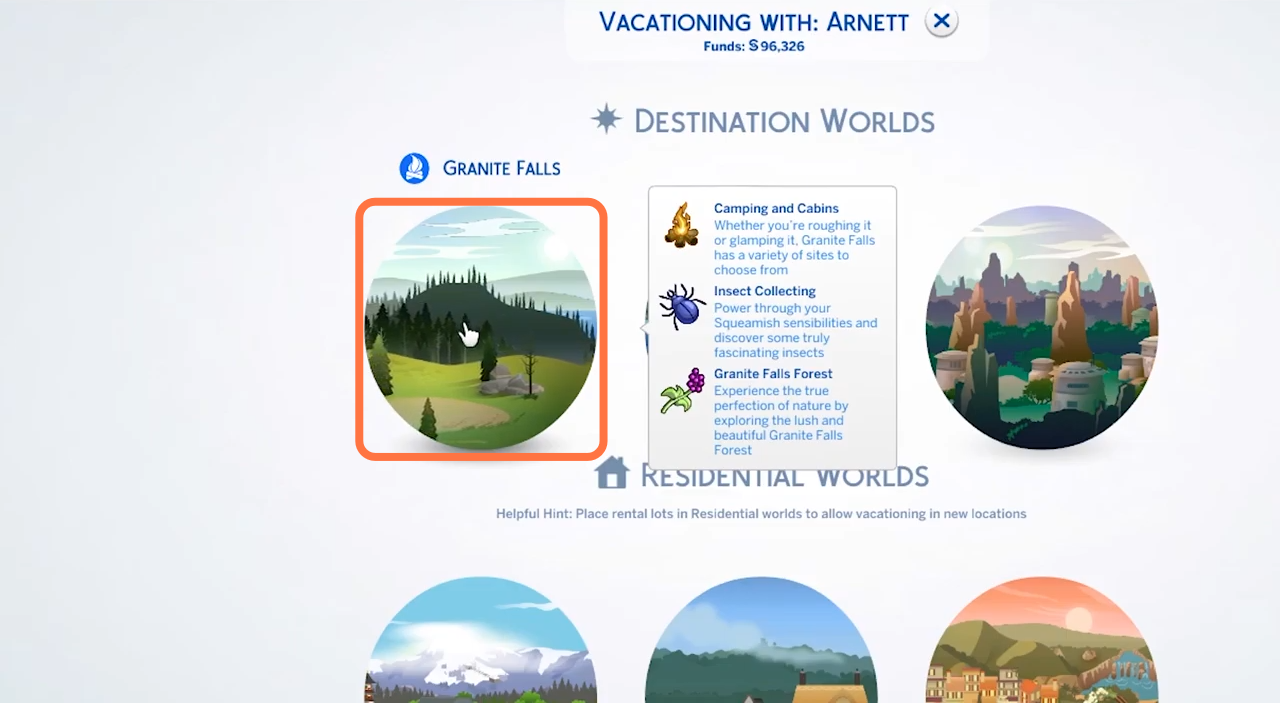 After that, choose Granite Falls from available destination worlds.   