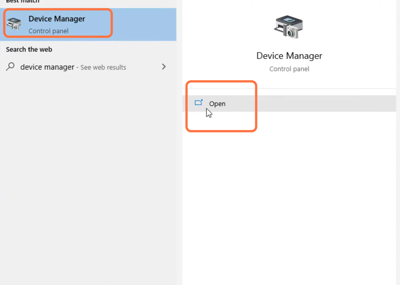 The first thing you will need to do is open up the Device Manager. 