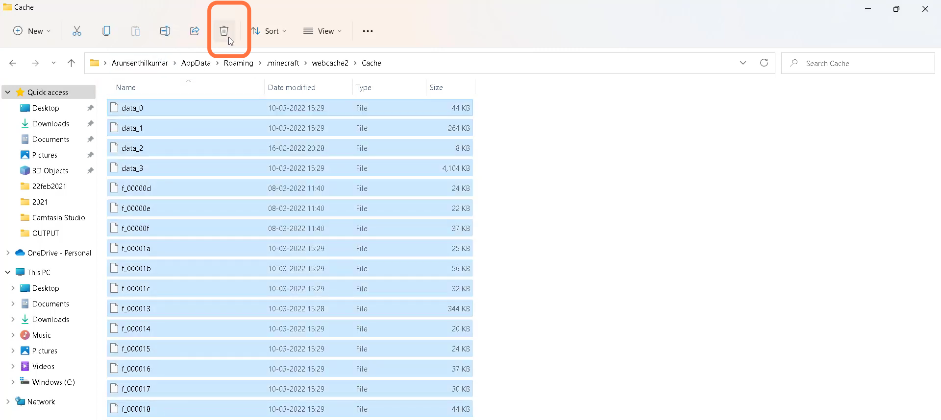  Select all the files in this folder and delete them. 